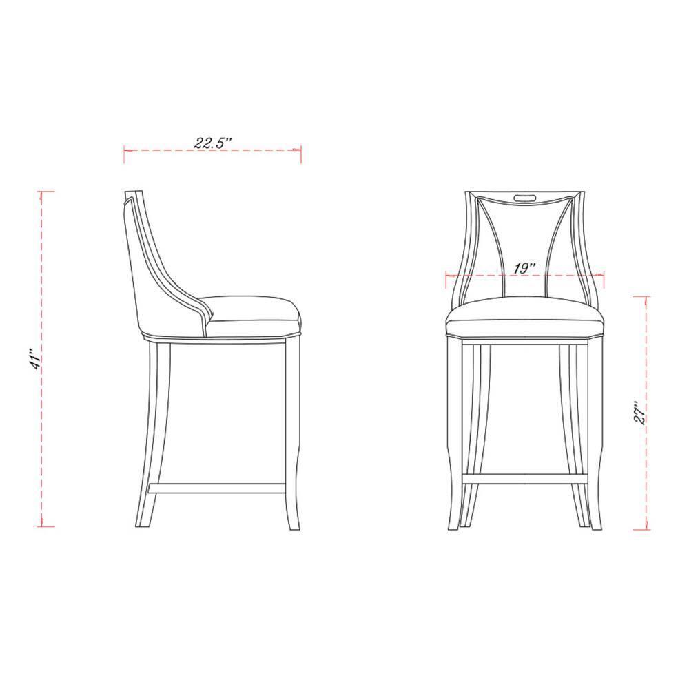 Manhattan Comfort Set of 2 Emperor Upholstered Beech Wood Faux Leather Barstools Cream: With Backs, Fixed Height 27"