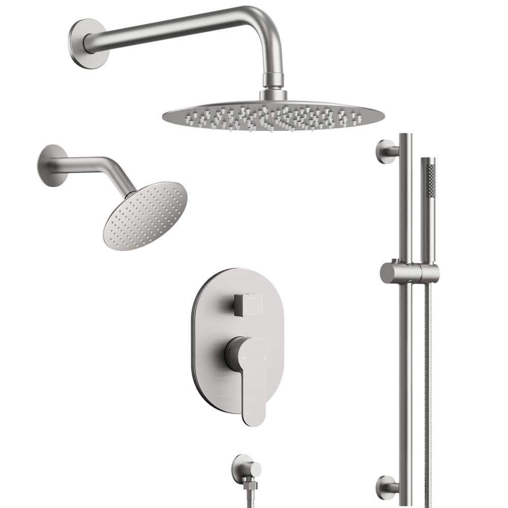 DualJetSpa 3-Function Round 10" & 6" Dual Shower Faucet System with Pressure Balancing Rough-In Valve