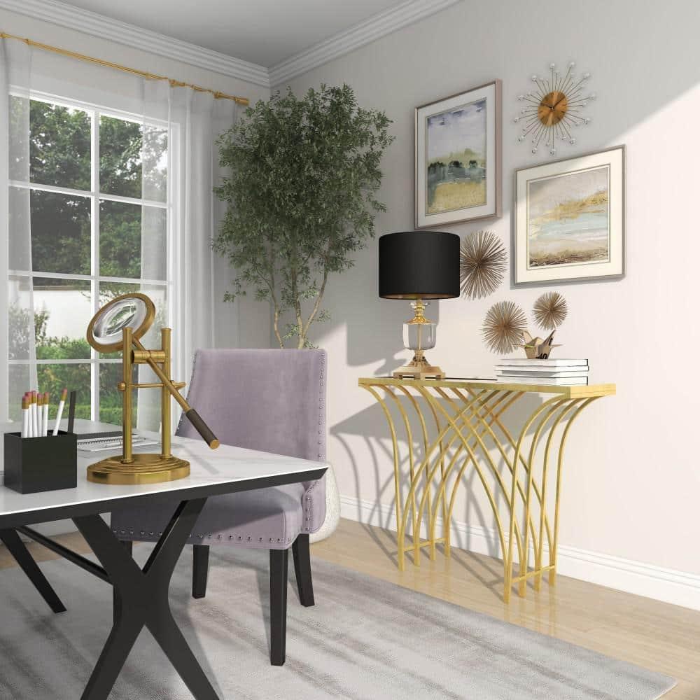 Mercer41 Derbyshire Metal Geometric Gold Console Table with Mirrored Glass Top