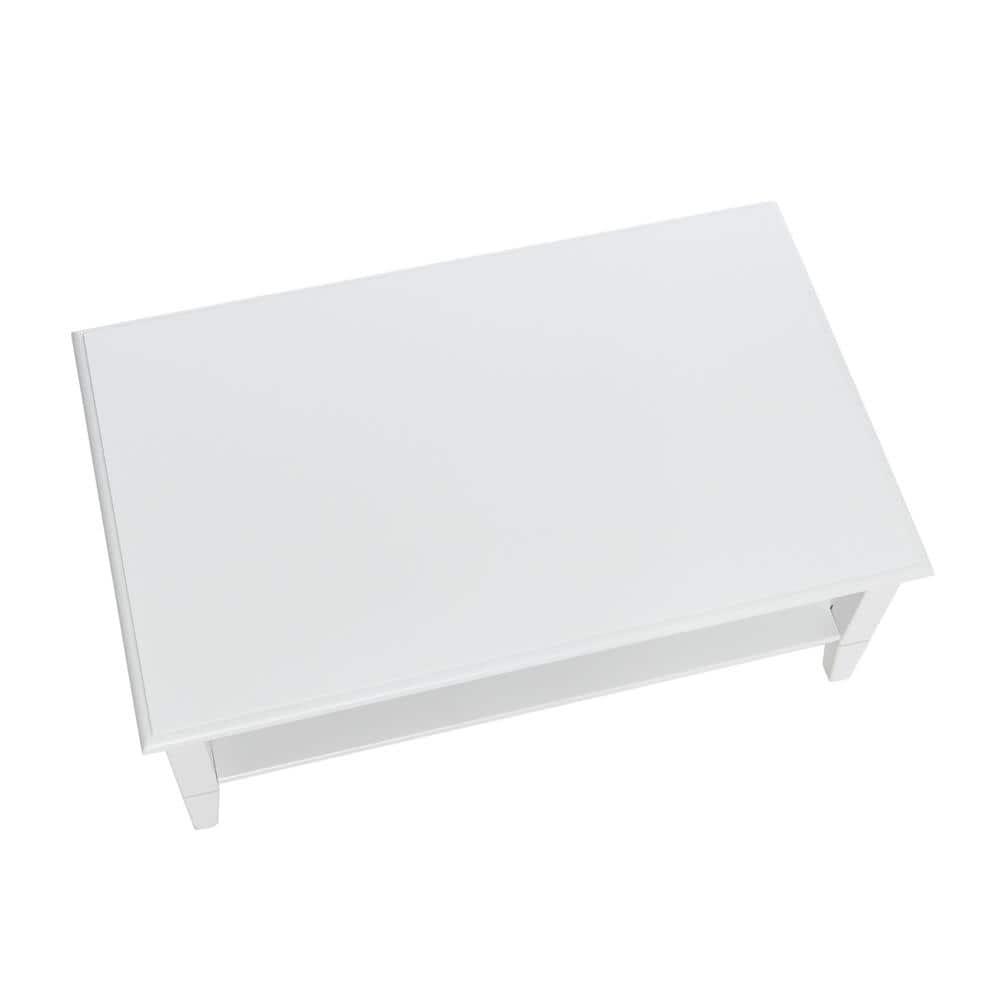 Storied Home Pleasantville Coffee Table with Storage Shelf and Solid Wood Legs White: Country Style, Engineered Top