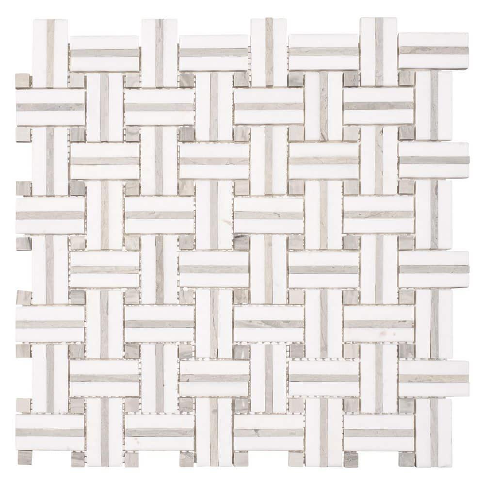 SAMPLE-Fabrique Muslin Grey 12" x 12" Stone Subway Basketweave Mosaic Tile