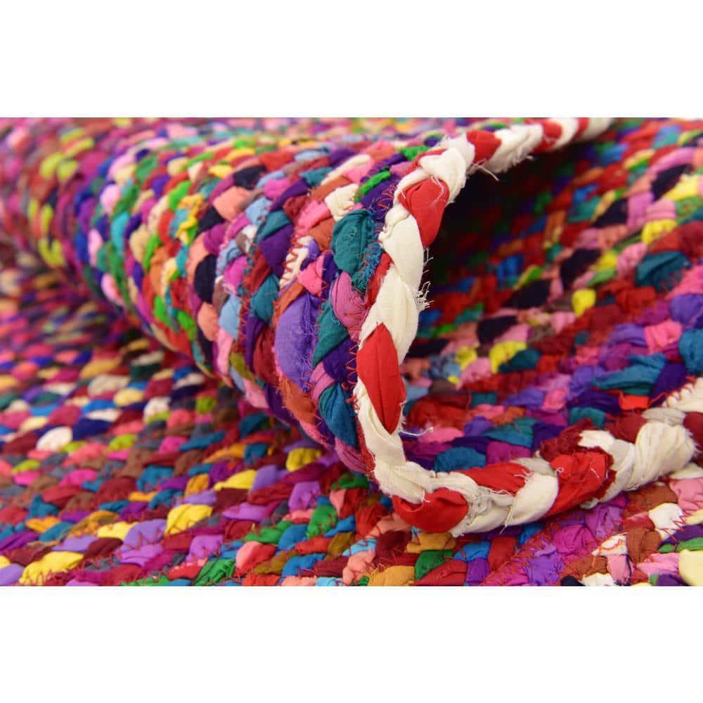 Unique Loom Braided Chindi Collection Area Rug - Layer (3' 3" x 5' 1" Oval Multi/Blue)