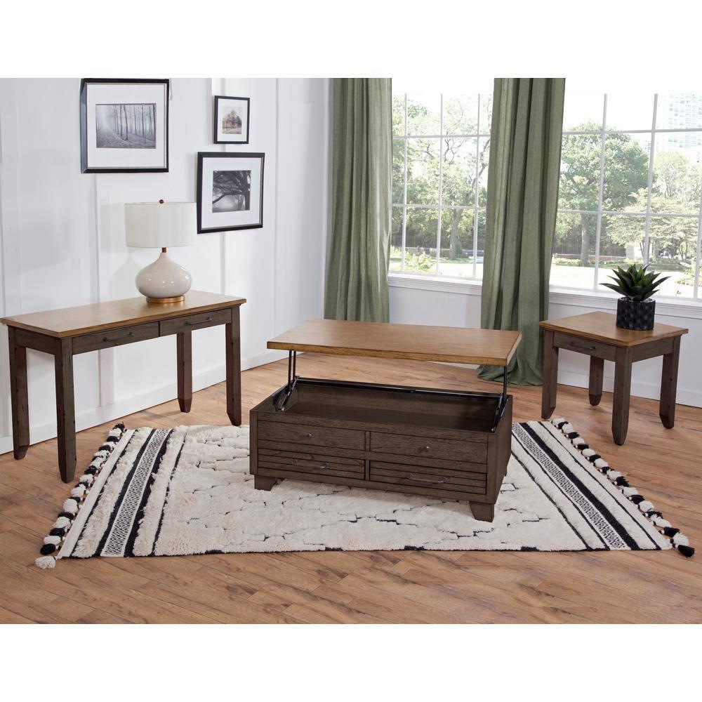 Bear Creek End Table Brown - Steve Silver Co.: Rustic Ivory, Honey Top, Drawer, Tapered Legs