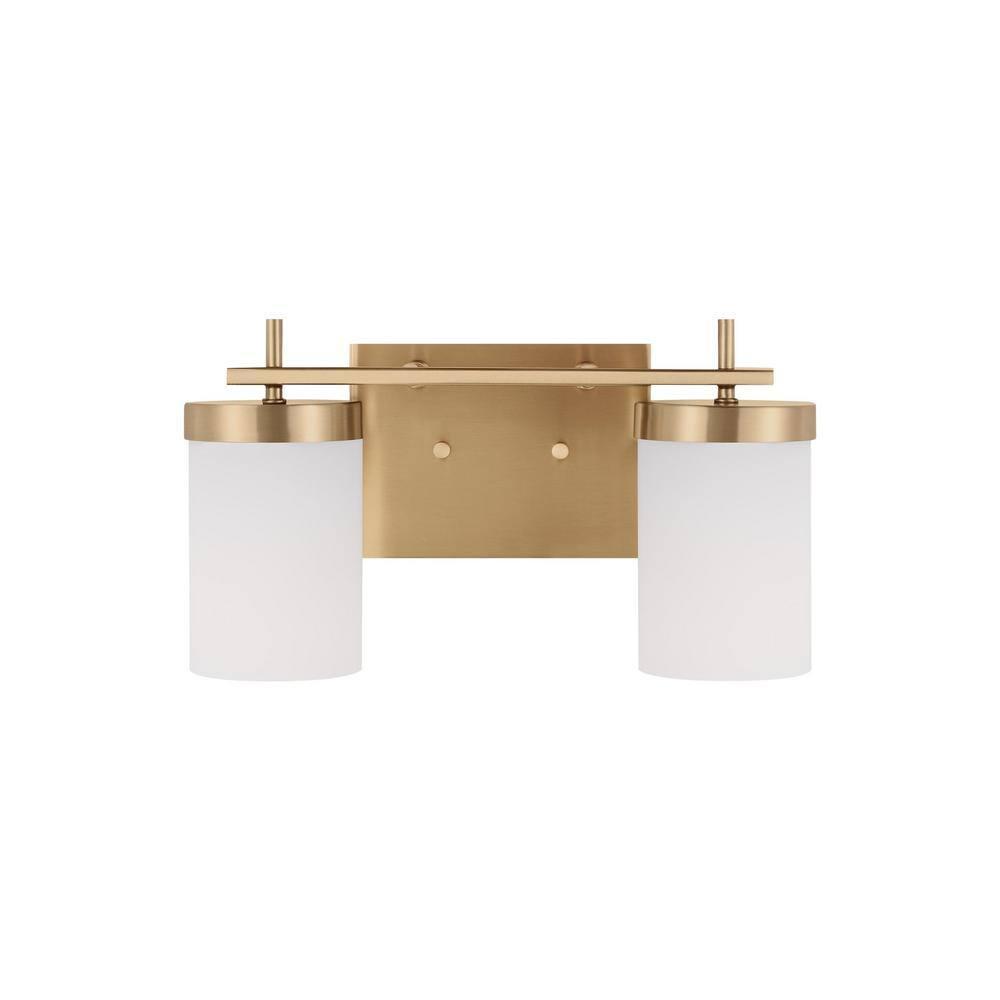 Zire Elegant 2-Light Vanity Fixture in Satin Brass with Etched Glass