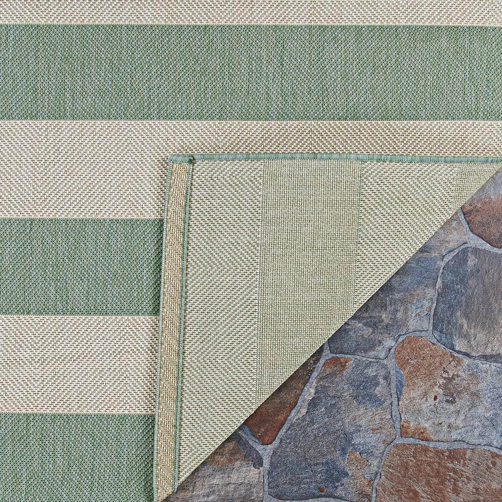 Couristan Afuera Yacht Club 5'3" x 7'6" Sea Mist Green and Ivory Stripe Outdoor Rectangle Rug