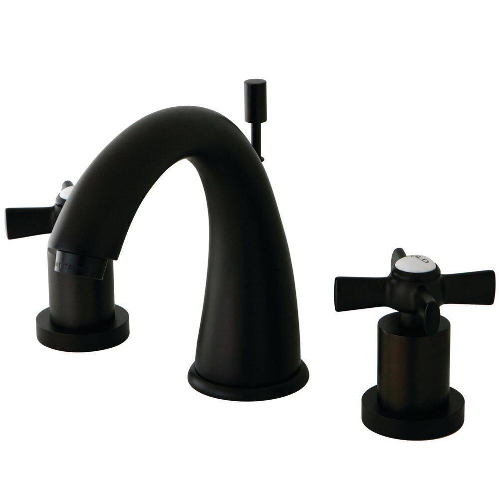 Kingston Brass Millennium Two-Handle 3-Hole Deck Mount Widespread Bathroom Faucet with Brass Pop-Up Drain