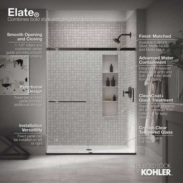 Elate Sliding Shower Door, 70-1/2-In H X 56-1/4 - 59-5/8-In W, With 1/4-In Thick Crystal Clear Glass