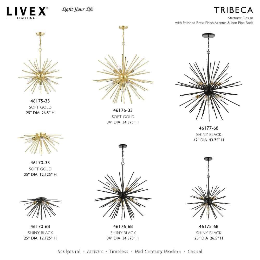 Livex Lighting Tribeca 7 - Light Pendant in  Shiny Black/Polished Brass