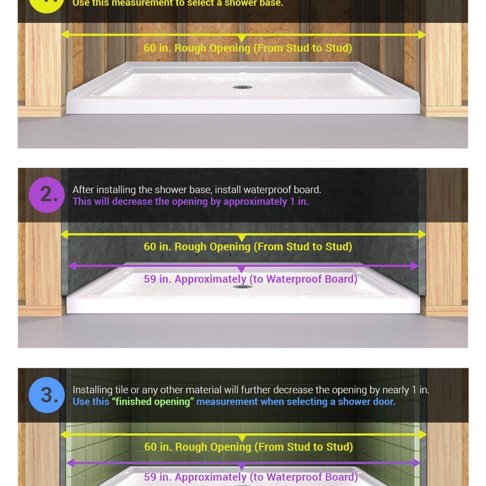 Flex 60" W x 30" D x 78" H Semi-Frameless Square Tub Enclosure with Fixed Panel and Base Included