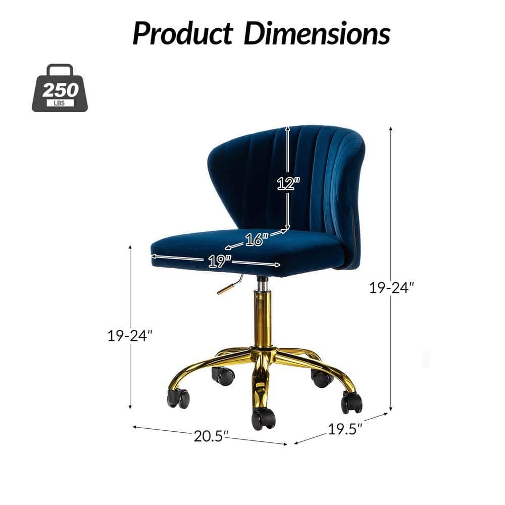 Navy Velvet Swivel Office Chair with Gold Legs, Adjustable Height Rolling Desk Chair for Vanity