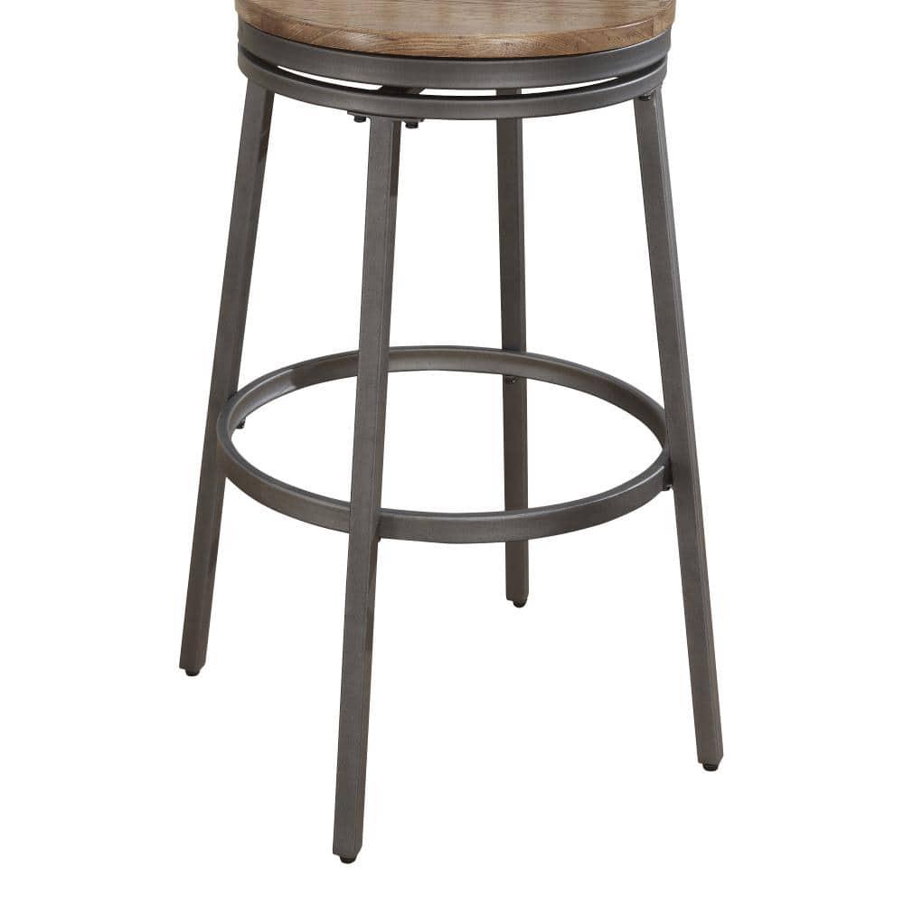 Stockton 25" Backless Metal Swivel Stool - Slate Grey - Golden Oak Seat