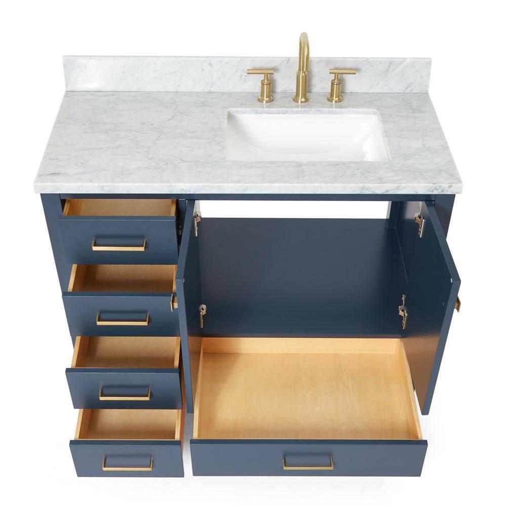 Midnight Blue Freestanding Vanity with Carrara Marble Top