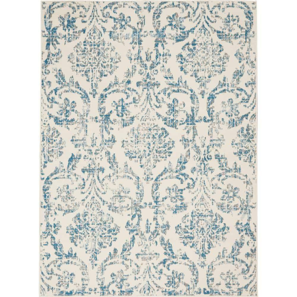 Nourison Jubilant 5'3" x 7'3" (5' x 7') Ivory/Blue Area Rug Farmhouse Vintage Damask by Nourison