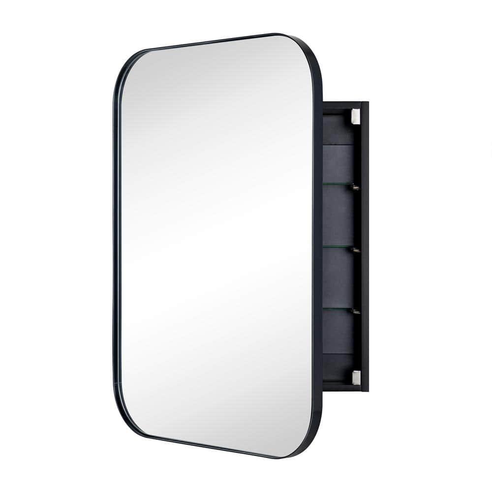 TEHOME Black Surface and Recessed Mount Rectangular Stainless Steel Metal Framed Bathroom Medicine Cabinet with Mirror, 22'' W x 30'' H