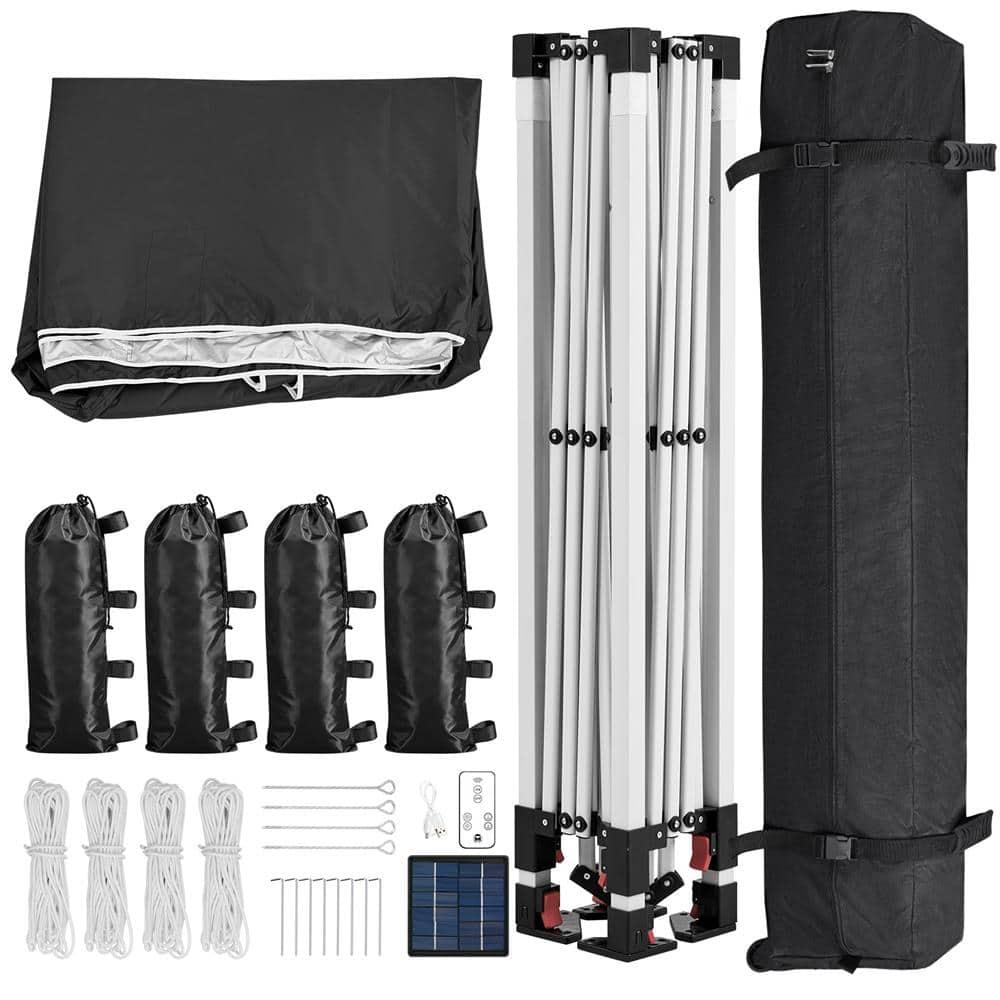 10 ft. Black Polyester Pop-Up Canopy Tent with LED Lights