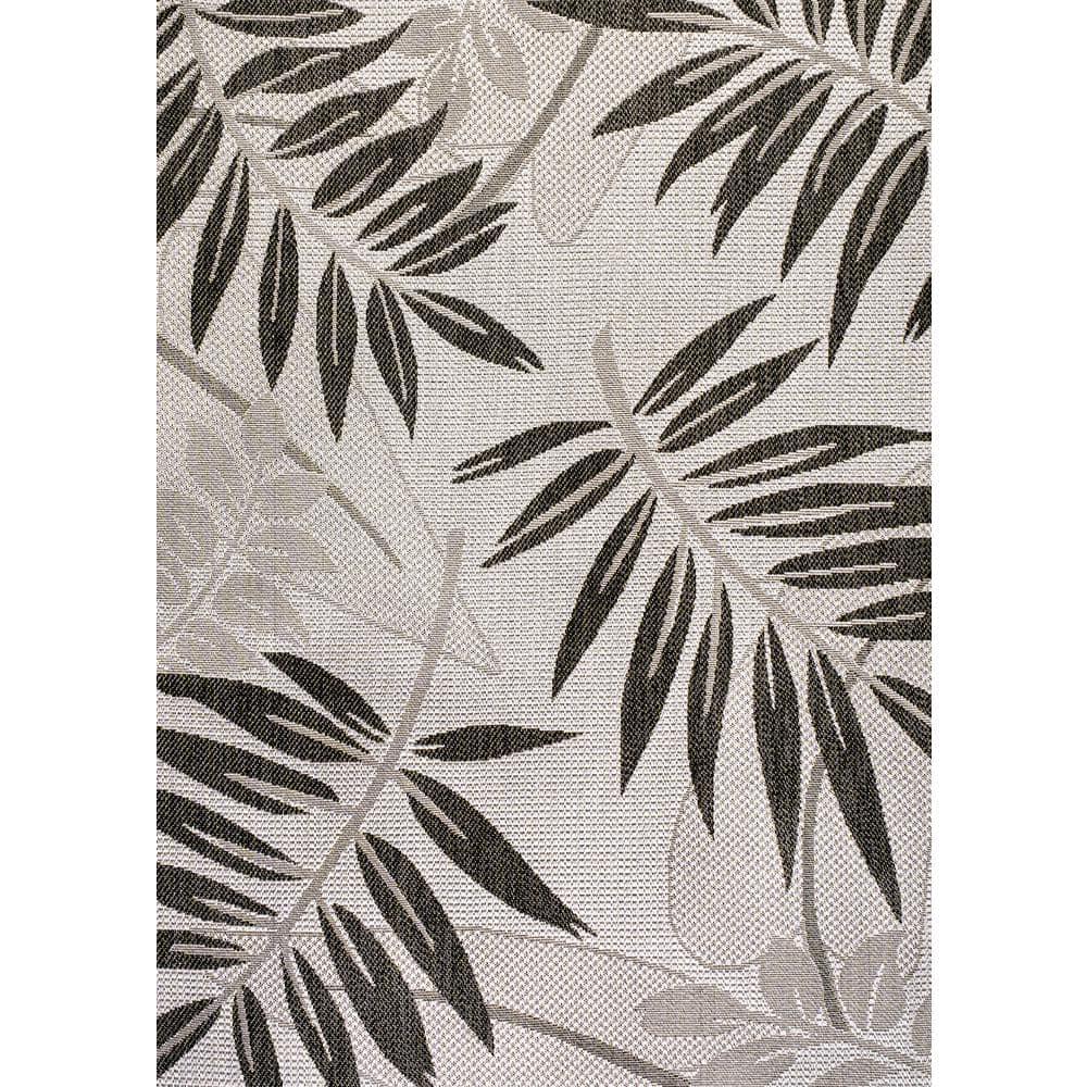 5' x 8' Havana Tropical Palm Leaf Indoor/Outdoor Area Rug, Gray/Black - JONATHAN Y