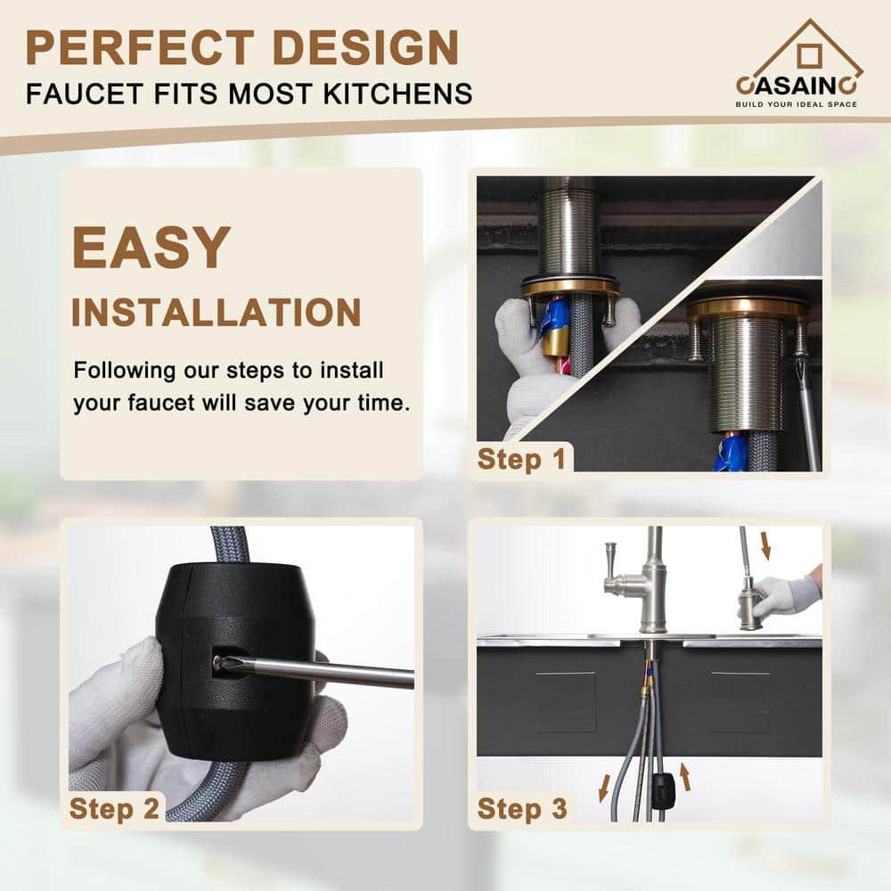 CASAINC 1.8 GPM Single-Handle Pull-Down Kitchen Faucet Single Hole Faucet