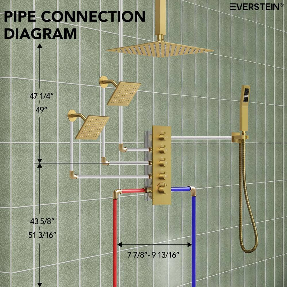 Thermostatic Shower Faucet 16" High-Pressure Triple Showerheads with Rough-In Valve