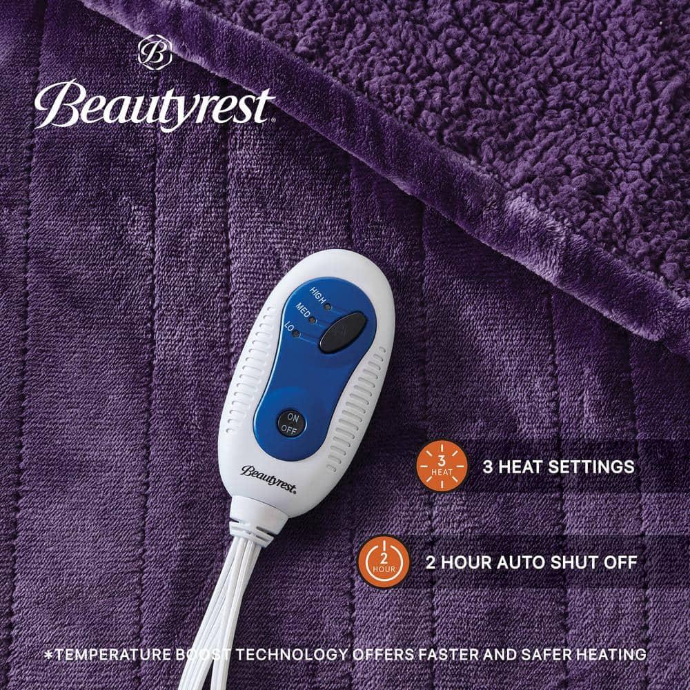 60"x70" Electric Heated Microlight to Berber Throw Blanket Purple: Beautyrest, Lightweight, Machine Washable