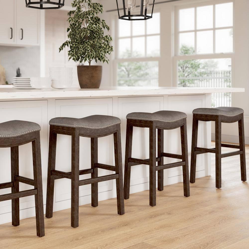 New Ridge Home Goods 31" Saddle Wood Bar Height Stool- Distressed Espresso