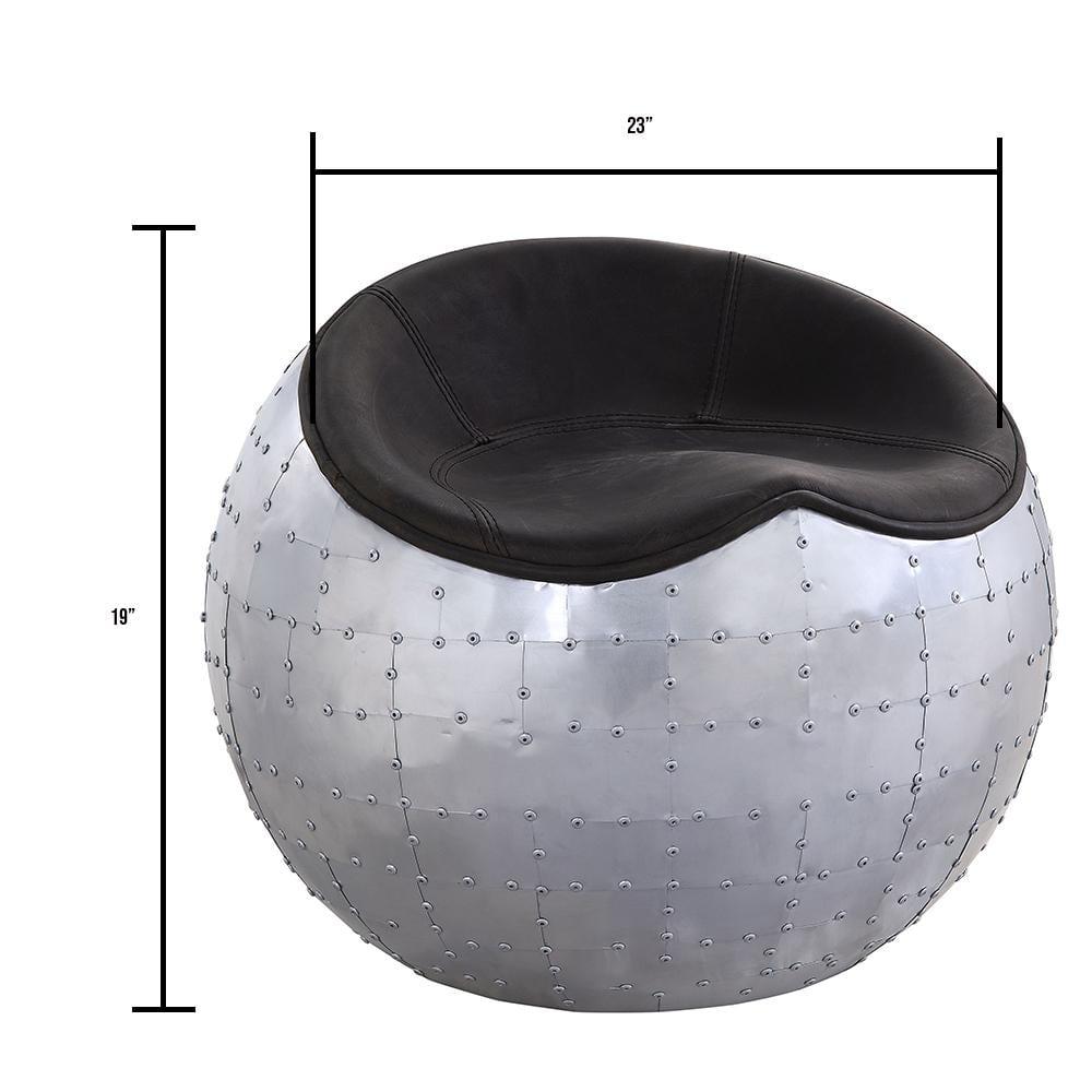 ACME Brancaster Leather Upholstered Ottoman in Antique Ebony and Aluminum