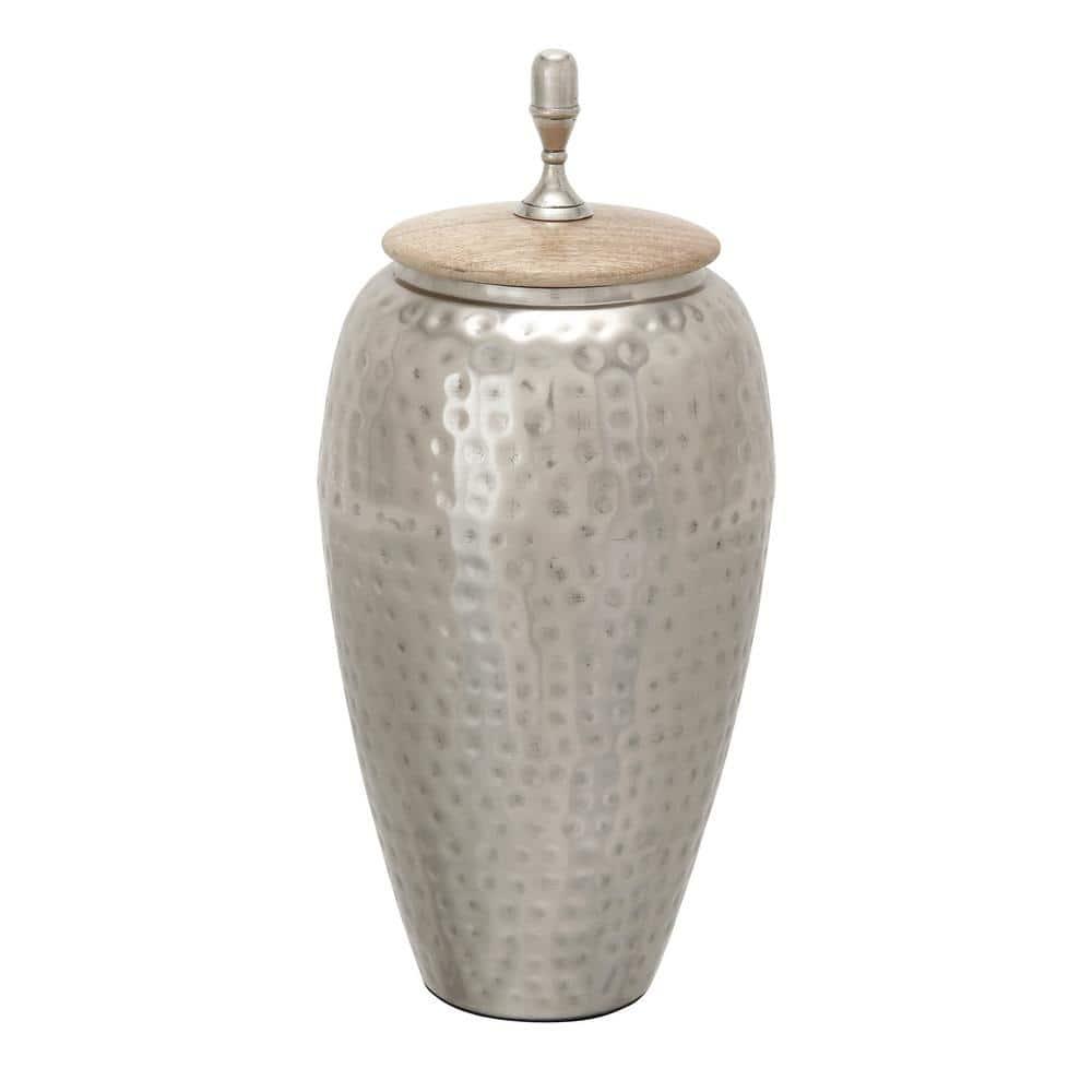 DecMode 7" x 16" Silver Metal Hammered Decorative Jars, 1-Piece