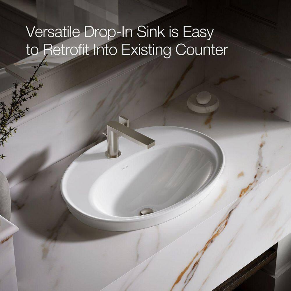 Serif® Ceramic Oval Drop-In Bathroom Sink with Overflow