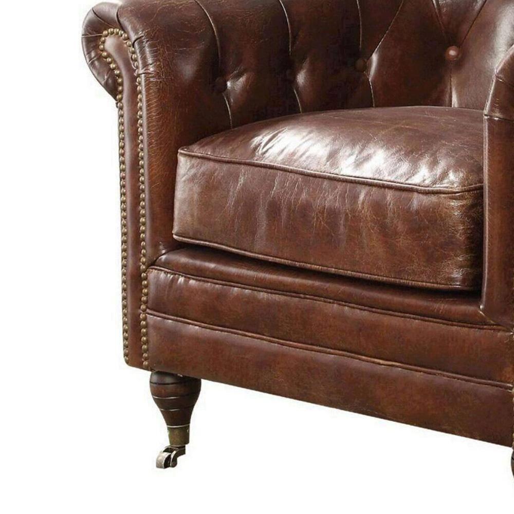 ACME Aberdeen Chair in Vintage Dark Brown Top Grain Leather