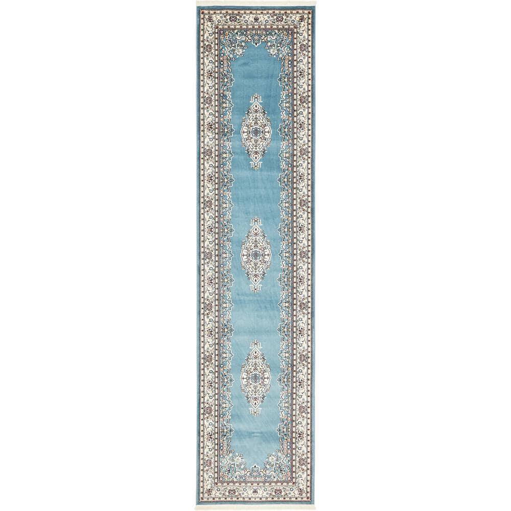 Unique Loom Narenj Collection Classic Traditional Medallion Textured Design Area Rug, 3' x 13' 1" Runner, Blue/Burgundy