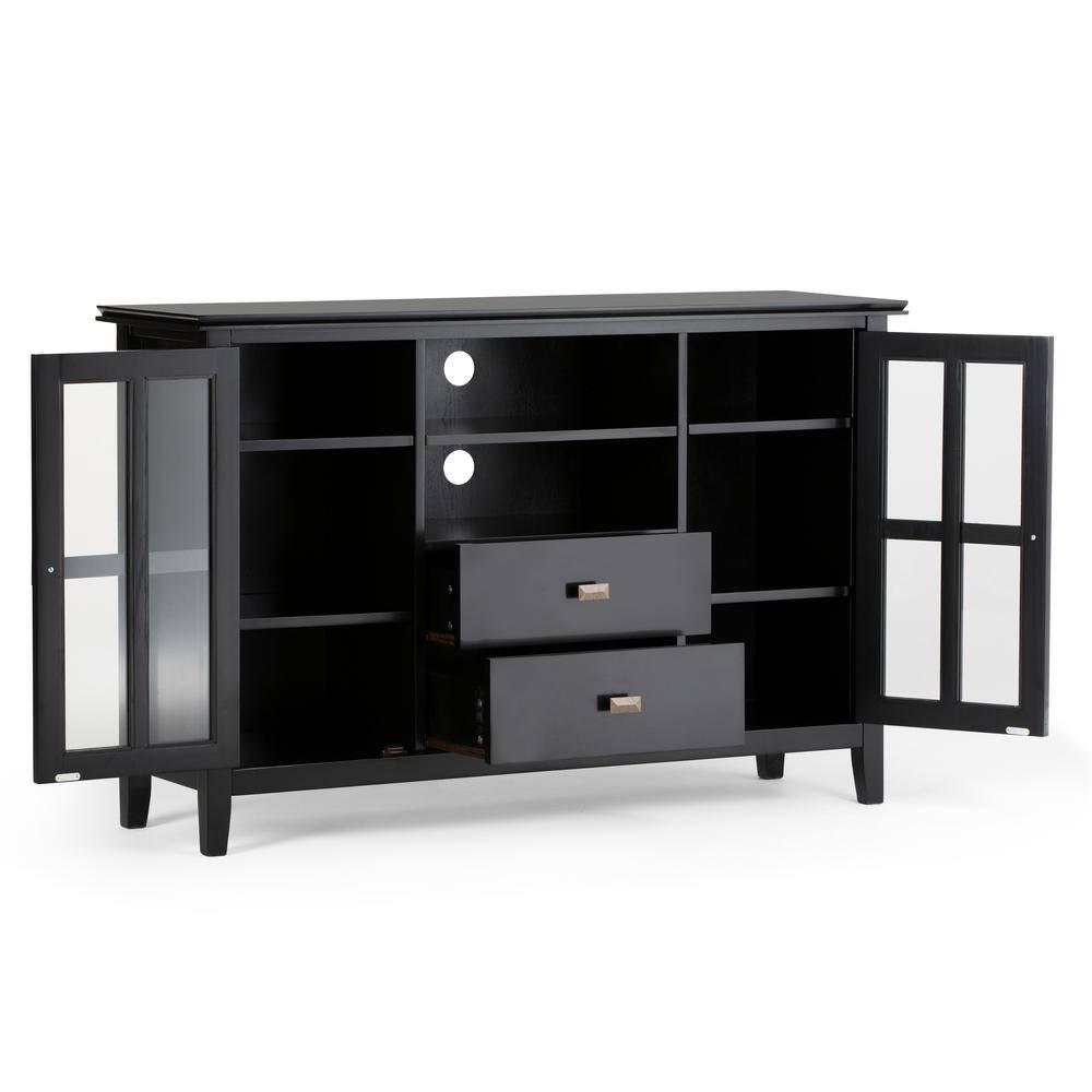 Simpli Home Artisan Wood 53" Transitional TV Media Stand in Black For TVs up to 60"