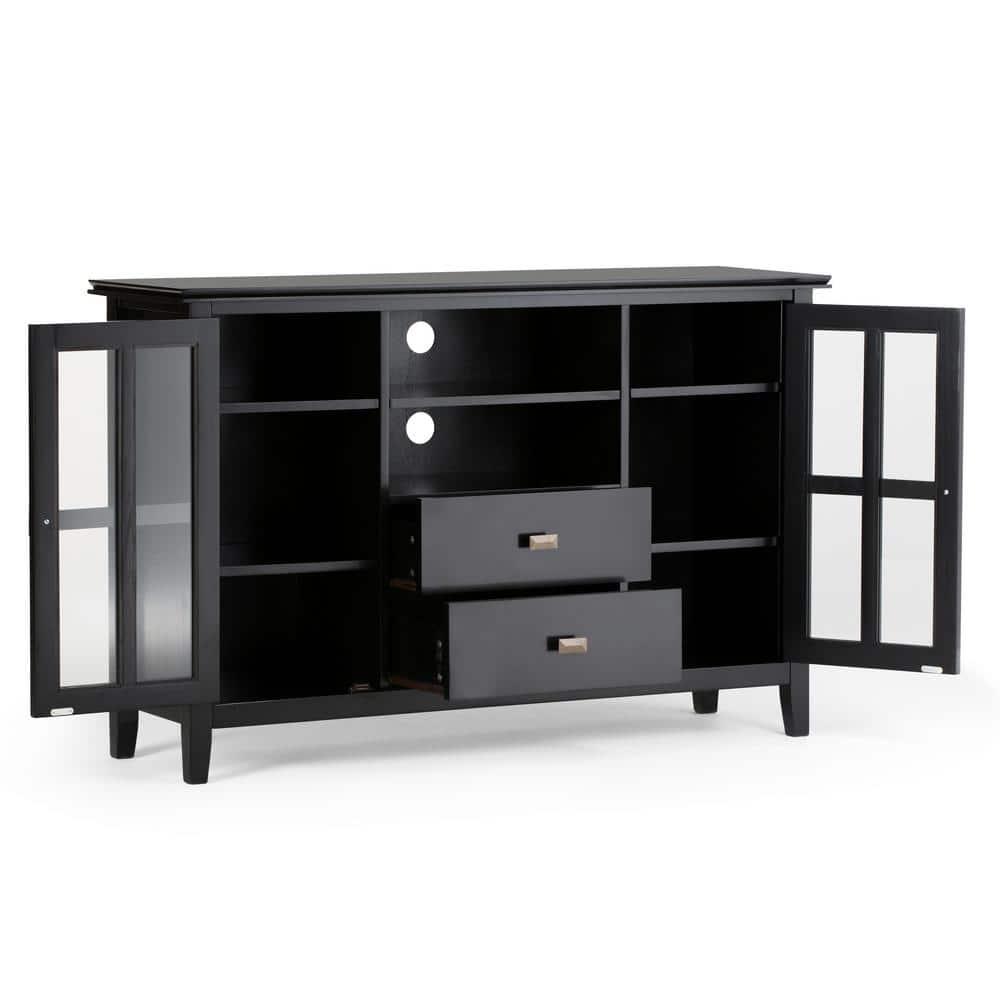 Simpli Home Artisan Wood 53" Transitional TV Media Stand in Black For TVs up to 60"