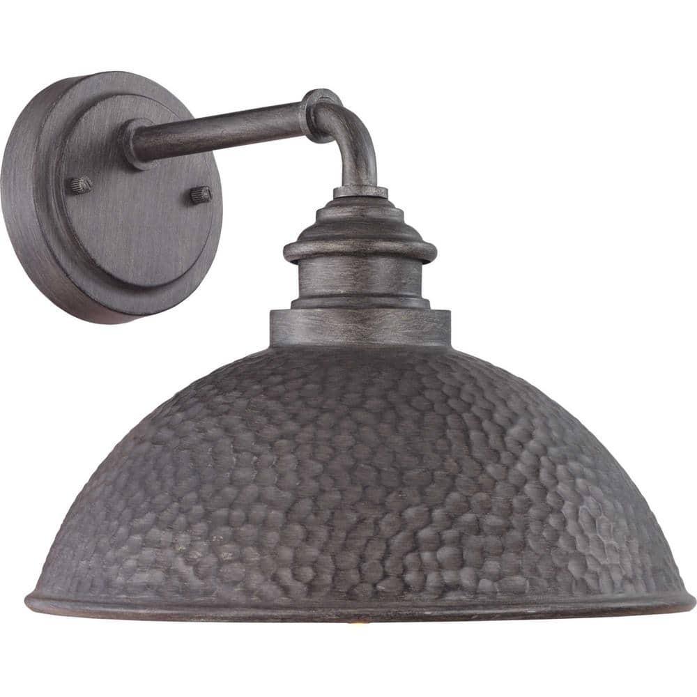 Progress Lighting Englewood 1-Light Medium Wall Lantern, Antique Pewter, Metallic Copper Shade