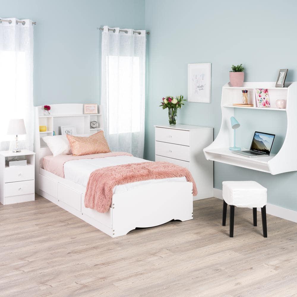Astrid 2 Drawer Nightstand with Crystal Knobs White - Prepac: Modern Style, Open Shelf Storage