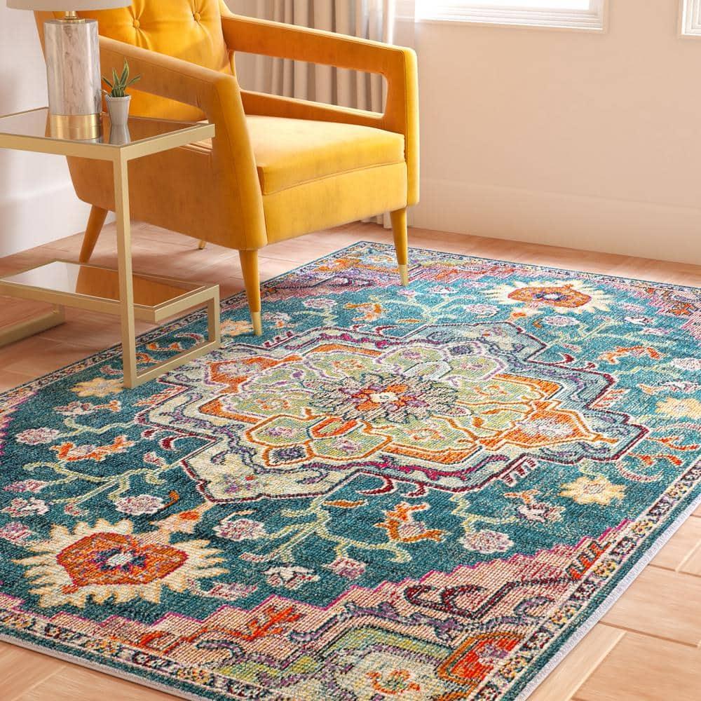 Crystal CRS501 Loomed Indoor Area Rug - Teal/Rose - 5'x5' - Safavieh