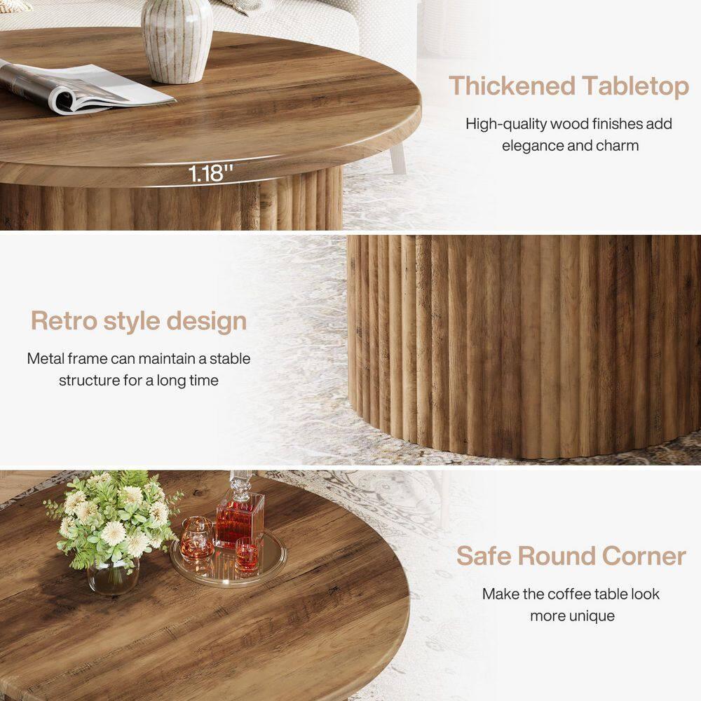 Resenkos Center Coffee Table, Living Room Table,31.5" Coffee Table, Farmhouse Circle Center Table Sofa Side Table Brown