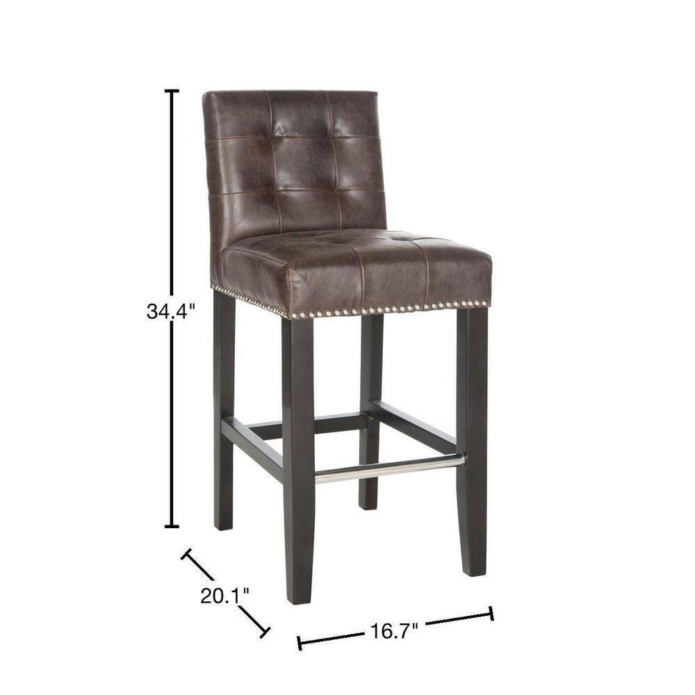 Thompson 23.9" Leather Counter Stool W/ Silver Nailheads - Antique Brown - Safavieh
