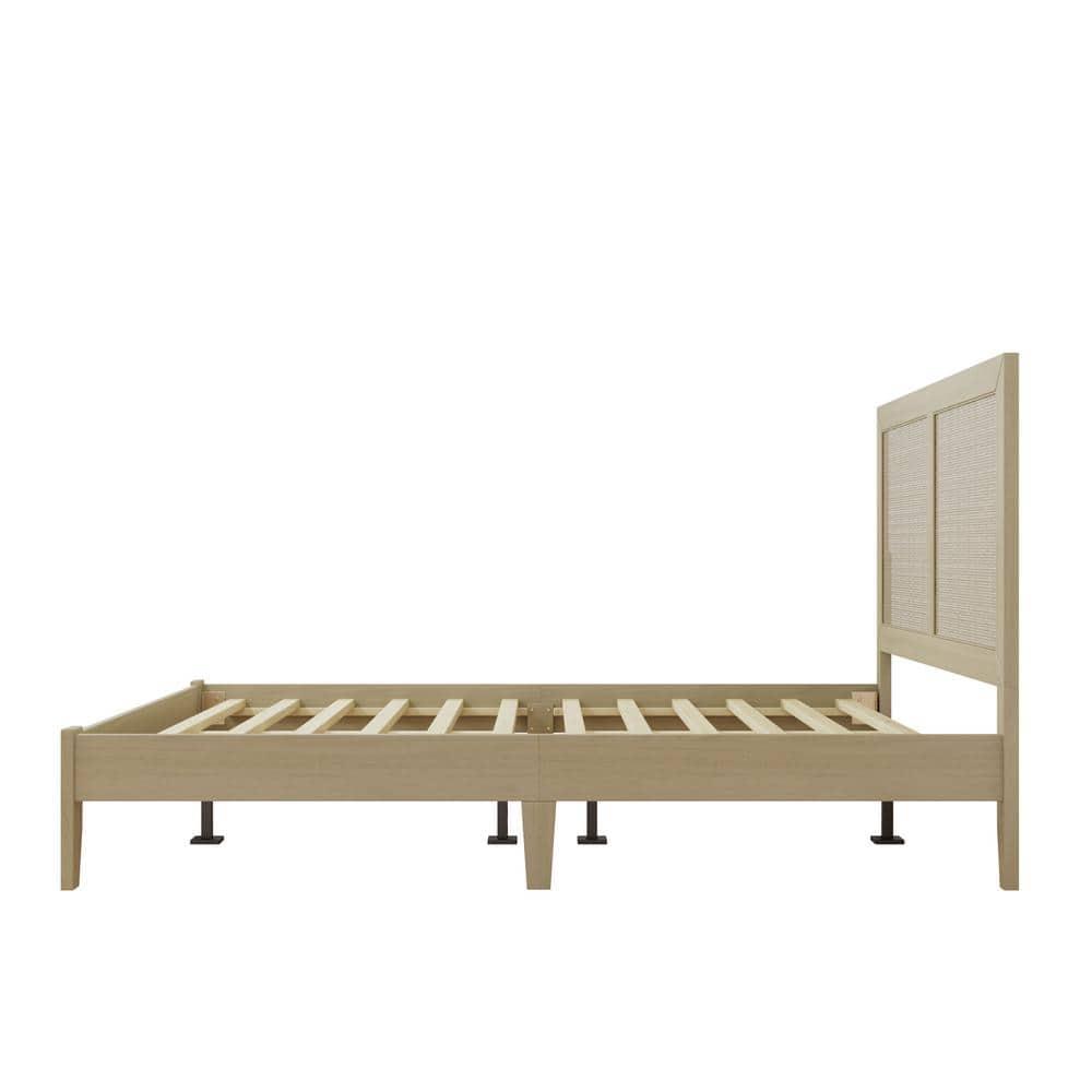 Christopher Knight Home Eudoca Rubber Wood Platform Bed with Rattan Woven Headboard, Natural, Queen