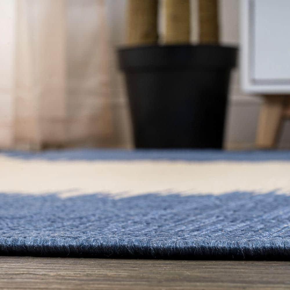 8'x10' Tavira Modern Strie' Indoor/Outdoor Area Rug, Blue/Beige - JONATHAN Y