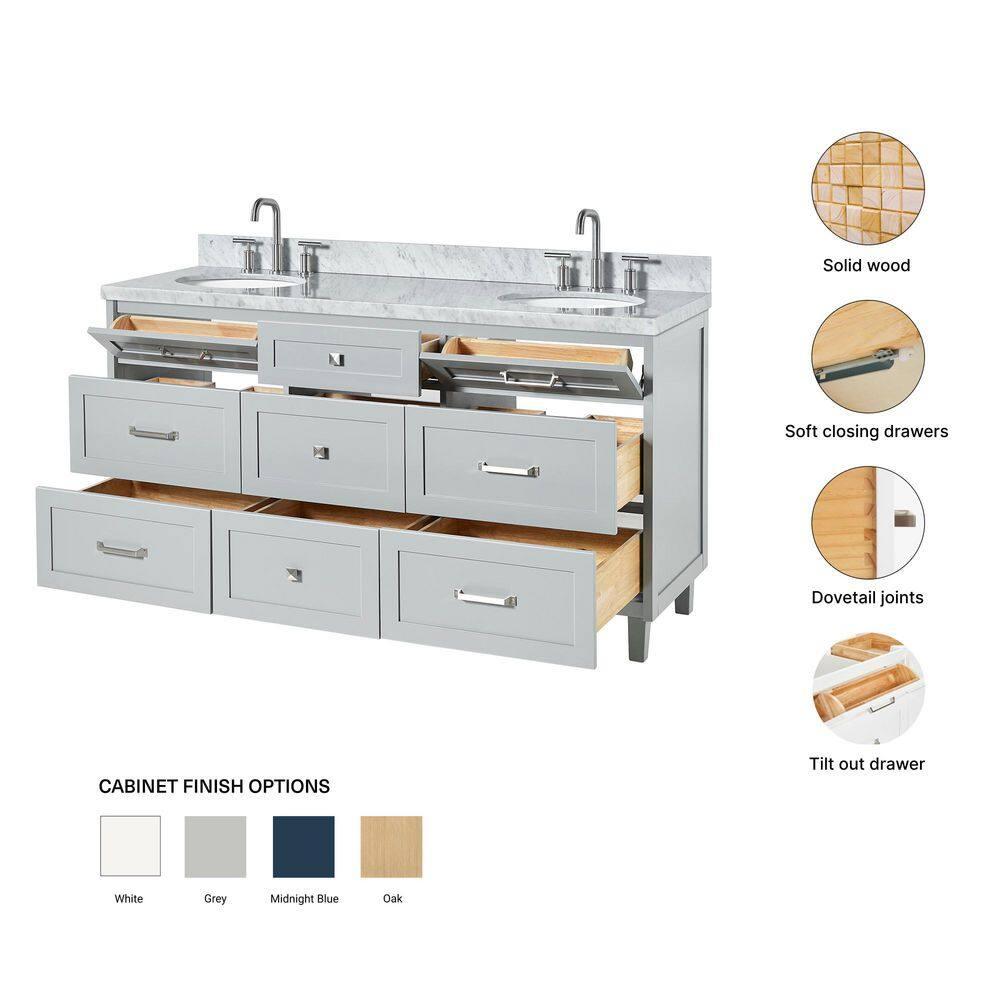 Ariel Bath Ariel Monrow 67 Inch Double Oval Sink Bathroom Vanity With Italian Carrara Marble Countertop