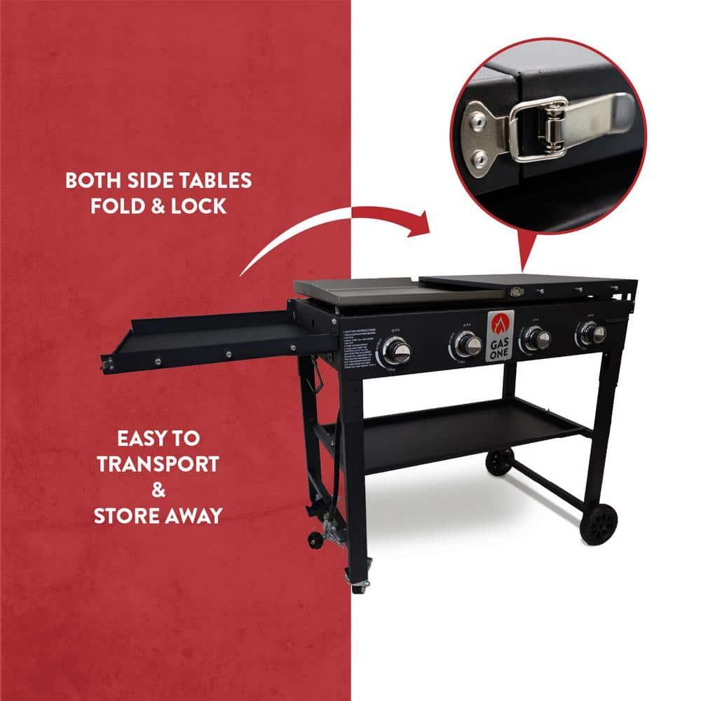 Flat Top Portable Propane Grill 36 in. with Foldable Legs in Black