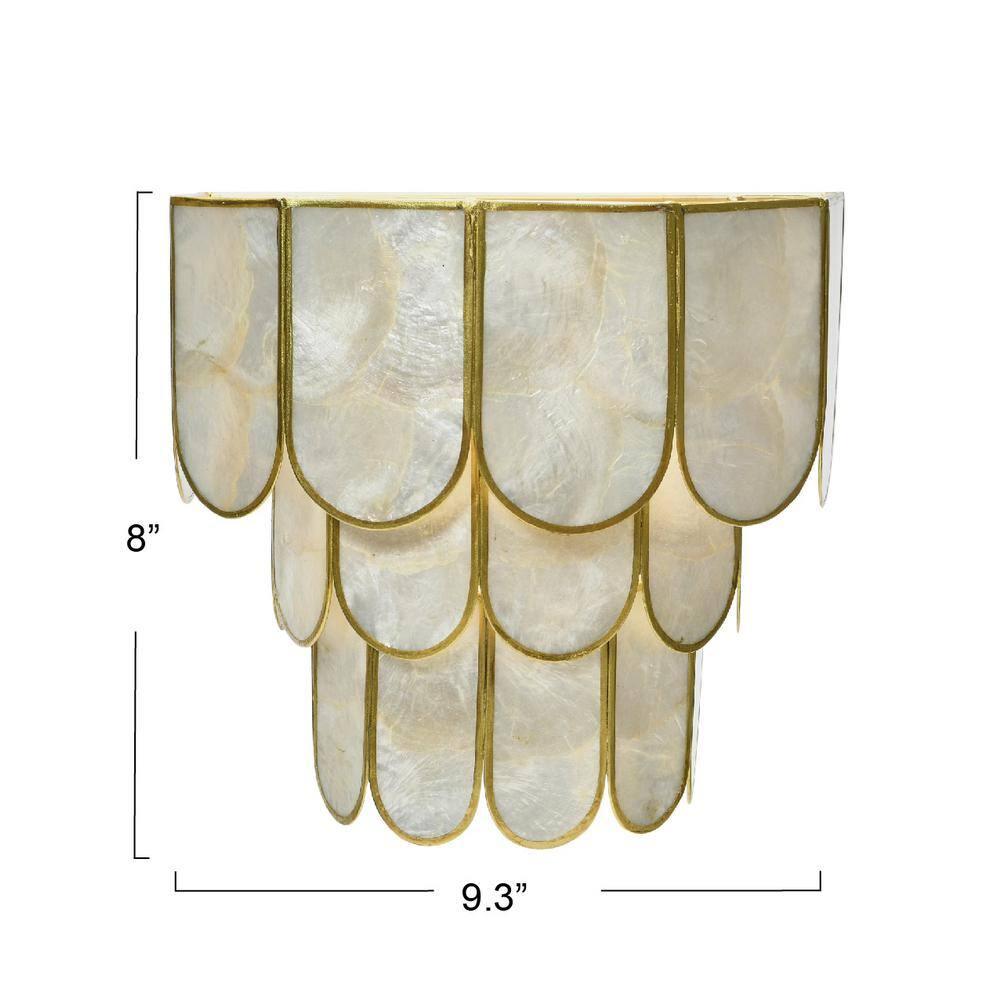 Storied Home 4-Tier Capiz and Metal Wall Sconce: ETL & UL Listed, 1-Way On Off, No Battery Required