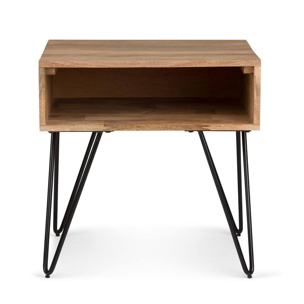 Hunter 22"W Solid Wood Industrial Square End Table with Hairpin Legs and Open Storage