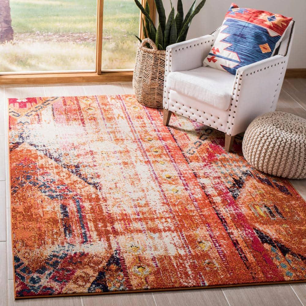 Monaco MNC222 Power Loomed Indoor Area Rug - Orange/Multi - 6'7"x9'2" - Safavieh.