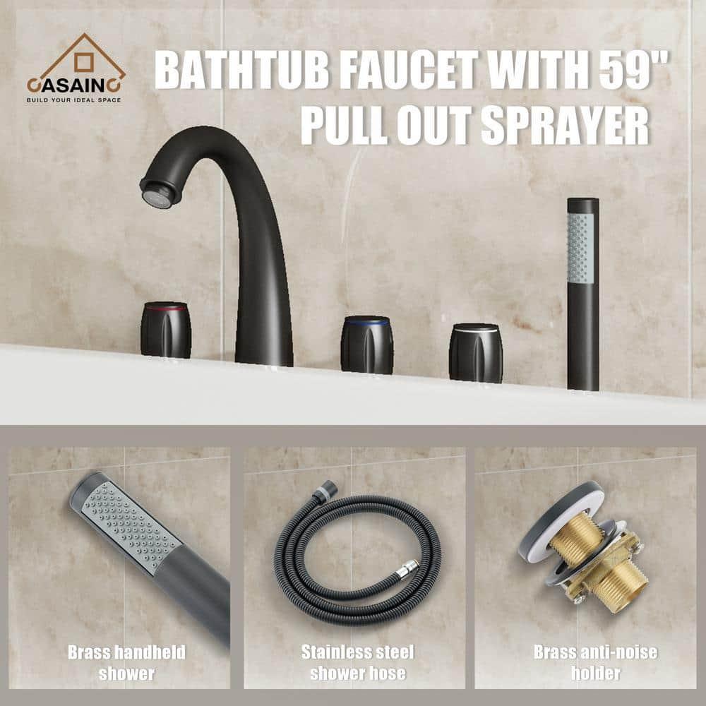3 Handles Deck Mount Roman Tub Faucet With Hand Shower