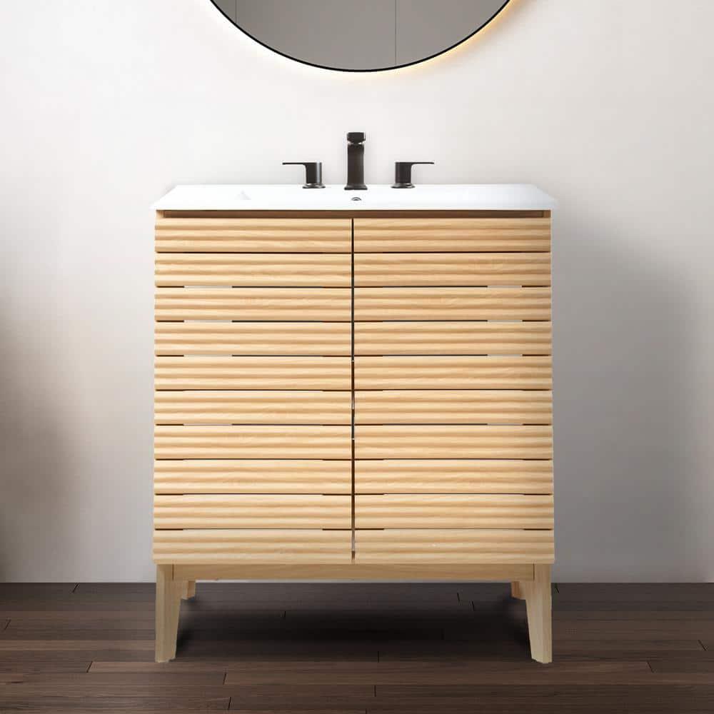 Calandre 30" Slat Modern Farmhouse 2-Shelf Bath Vanity Cabinet Only (Sink Basin not Included)