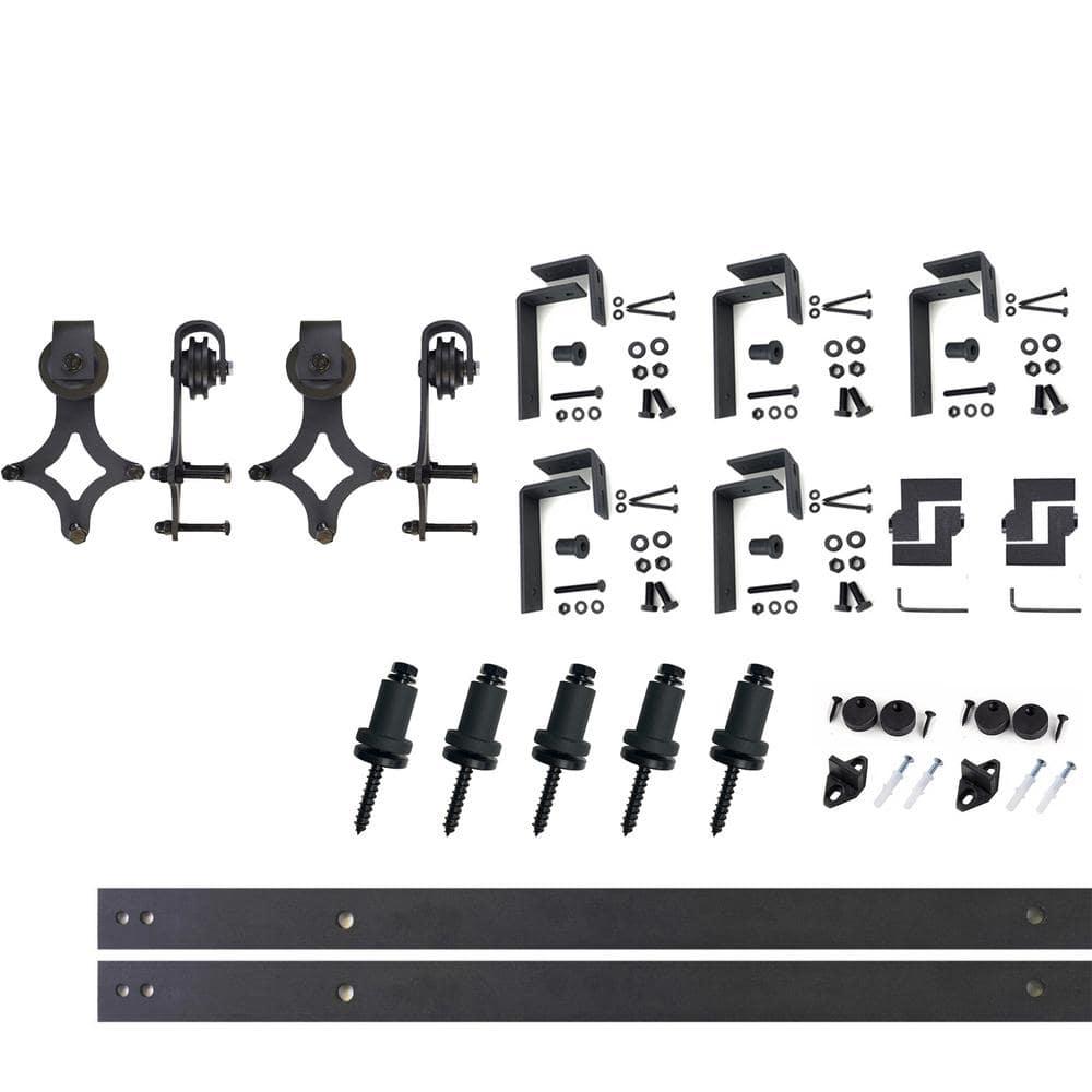 Homacer Black Rustic Diamond Design Double Track Bypass Barn Door Hardware Kit For Two Use( Door Not Included)