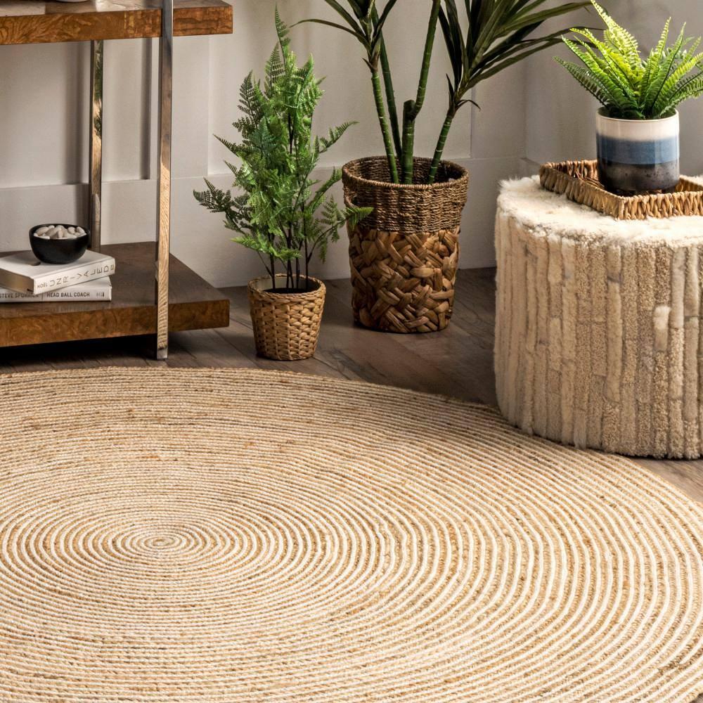 Nuloom 4 Round Rigo Jute Hand Woven Indoor Area Rug, Natural, Solid Farmhouse Design, Natural Fiber Bedroom, Living Room, Kitchen,