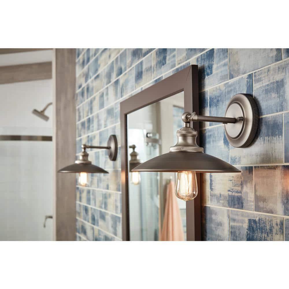 Progress Lighting Archives 1-Light Adjustable Swivel Wall Sconce, Antique Nickel, Natural Brass Accents, Shade Included