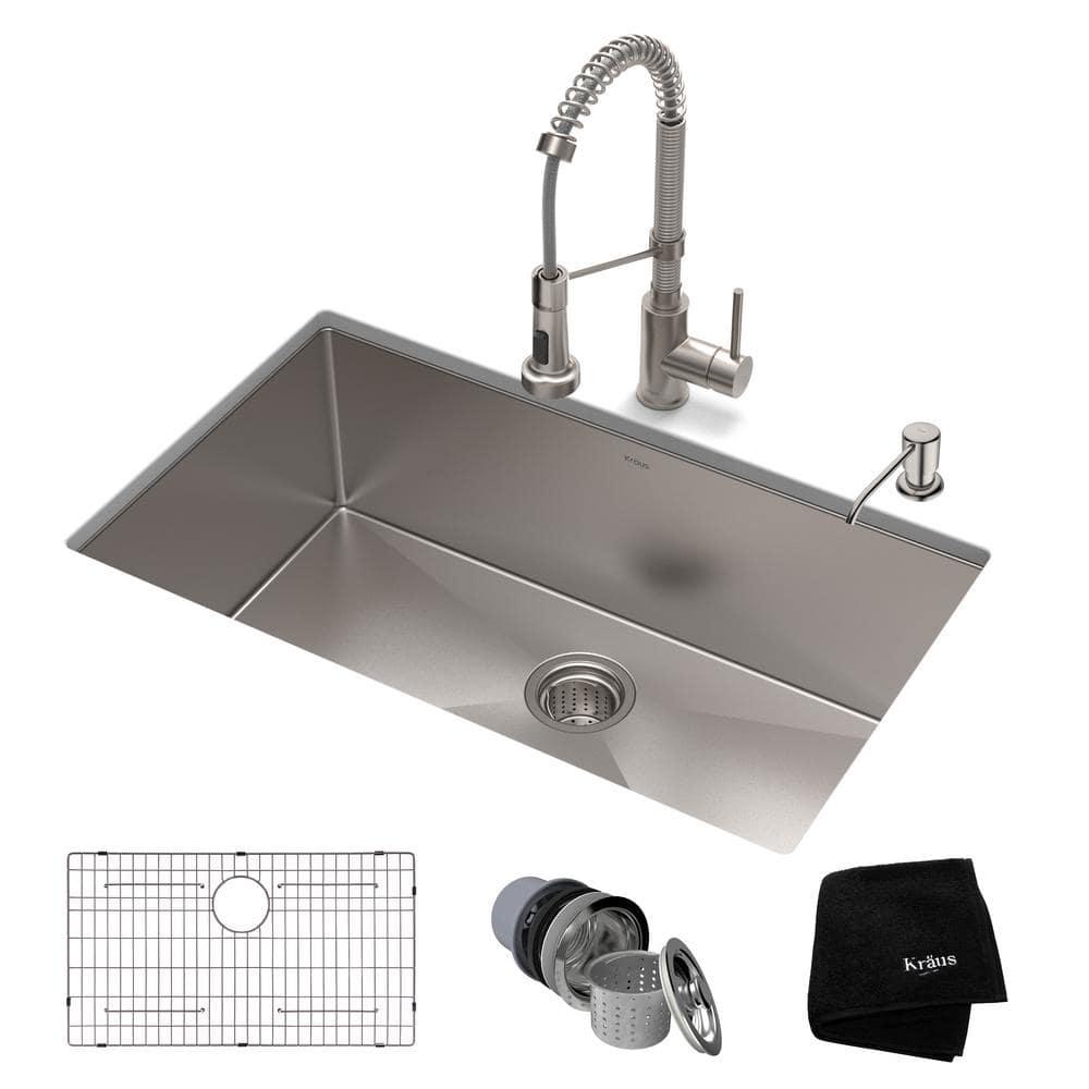 Kraus KRAUS 30-in Standart PRO Kitchen Sink Combo Set with Bolden Kitchen Faucet and Soap Dispenser KHU100-30-1610-53SS