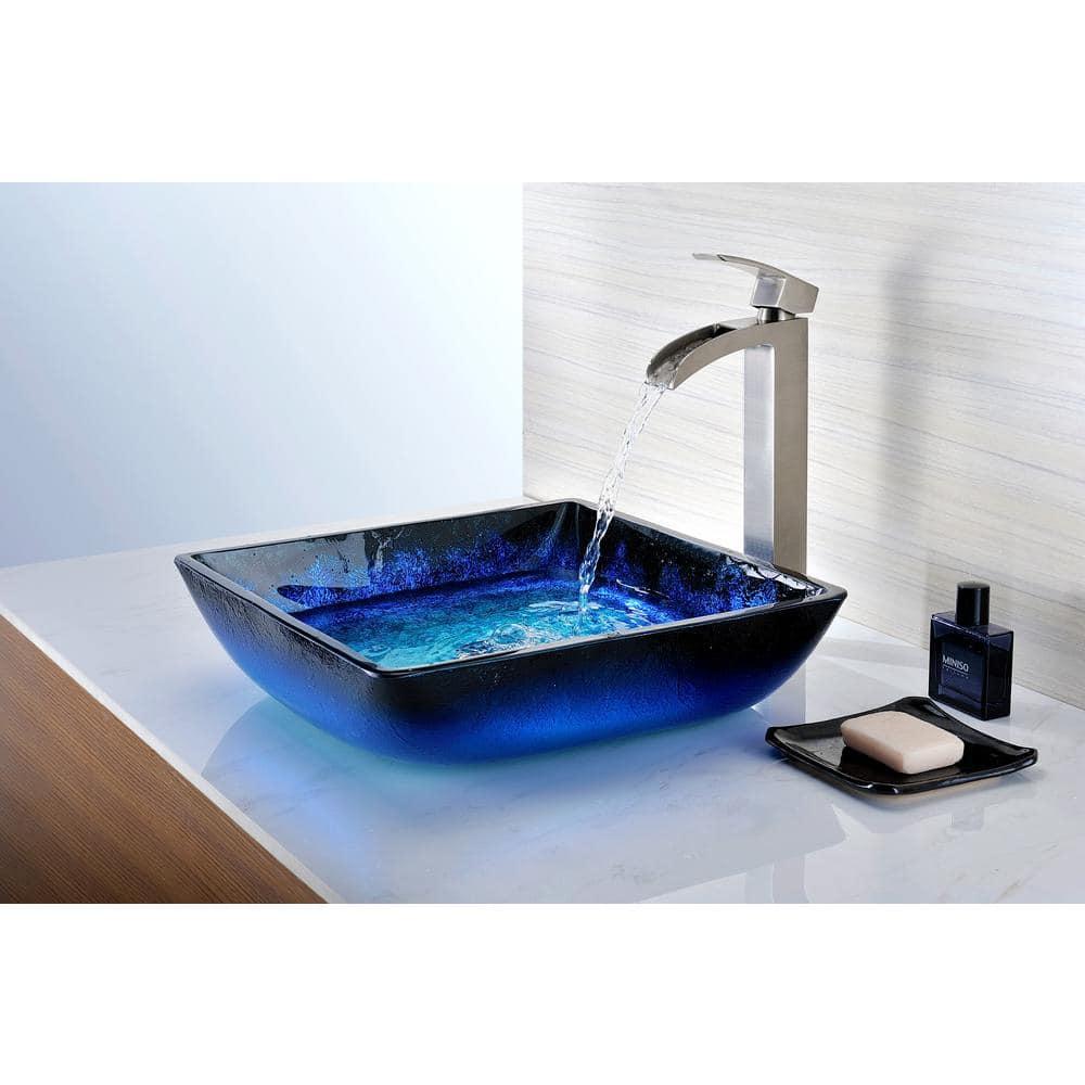 ANZZI Viace 15.13'' Blazing Blue Tempered Glass Square Bathroom Sink